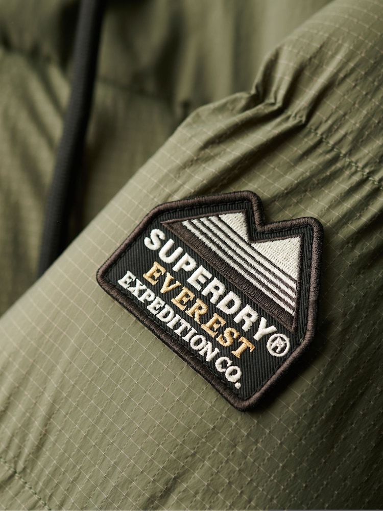 Superdry Dusty Olive Green Grid Ripstop Longline Puffer Jacket - Image 8 of 8