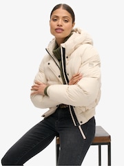 Superdry Off Grey Hooded Sports Puffer Bomber Jacket - Image 3 of 7