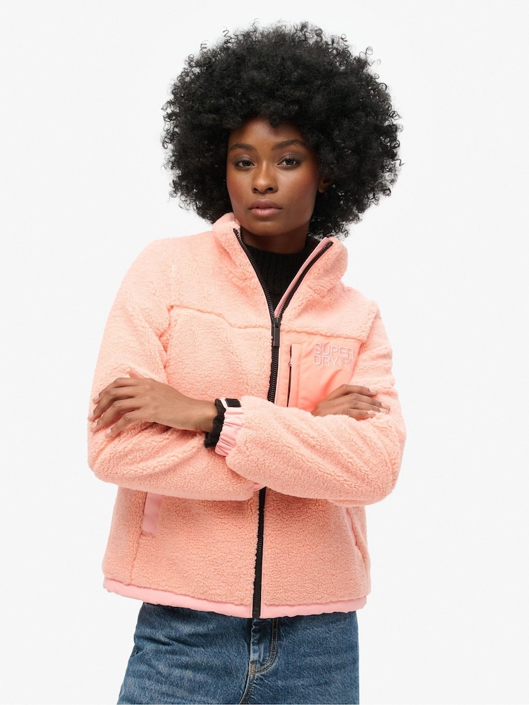 Superdry Peach Pearl Pink Fleece Trekker Jacket - Image 2 of 6