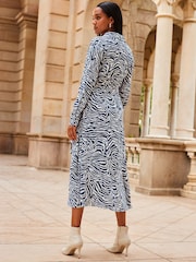 Sosandar Blue Zebra Print Belted Shirt Dress - Image 2 of 5
