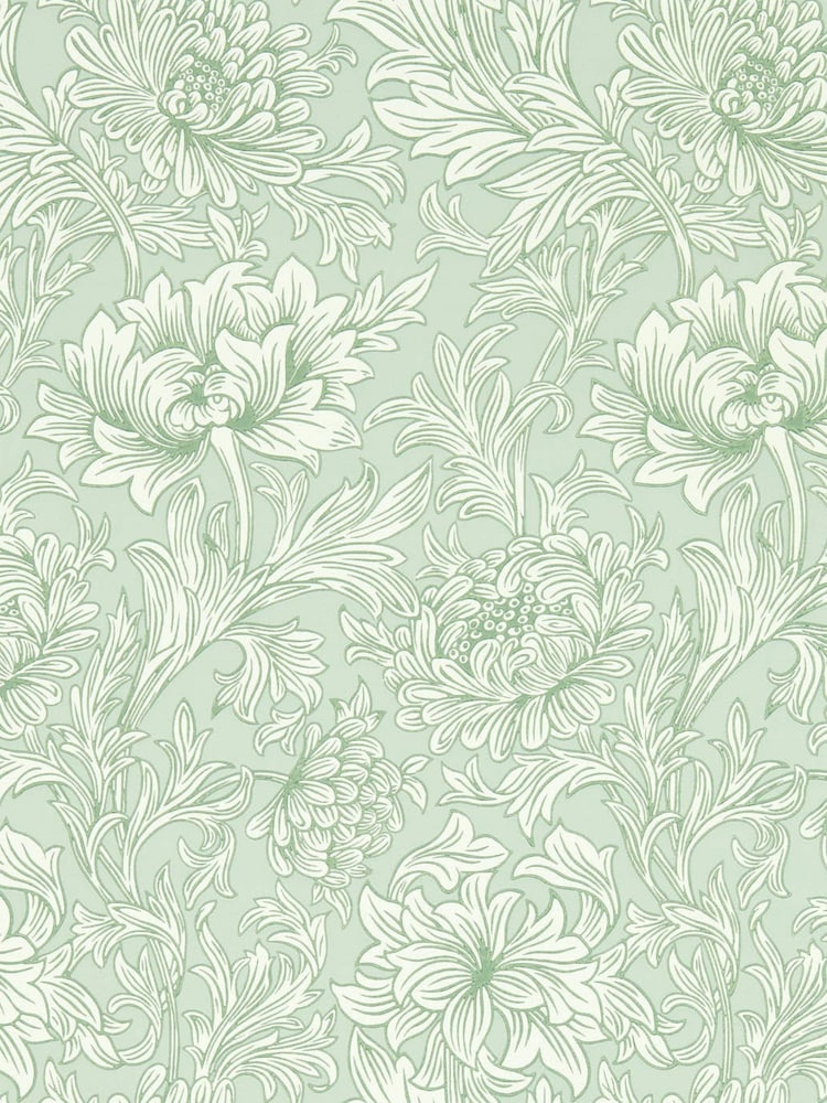 Morris & Co Green Chrysanthemum Toile 10.05M Wallpaper - Image 2 of 2