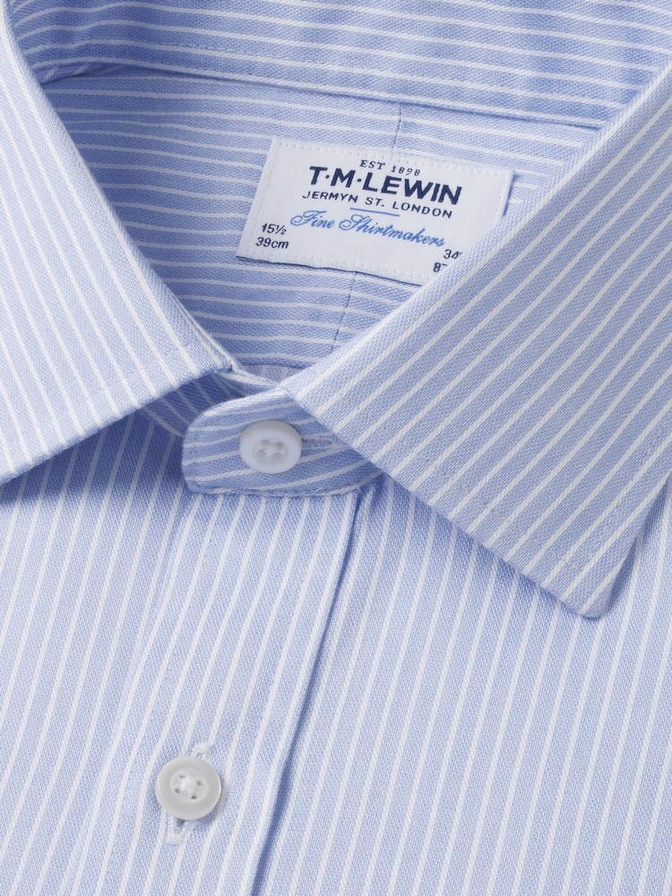 TM Lewin Blue Skinny Fit Non-Iron Regular Chalk Stripe Single Cuff Shirt - Image 2 of 4