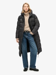 Superdry Black Grid Ripstop Longline Puffer Jacket - Image 1 of 6