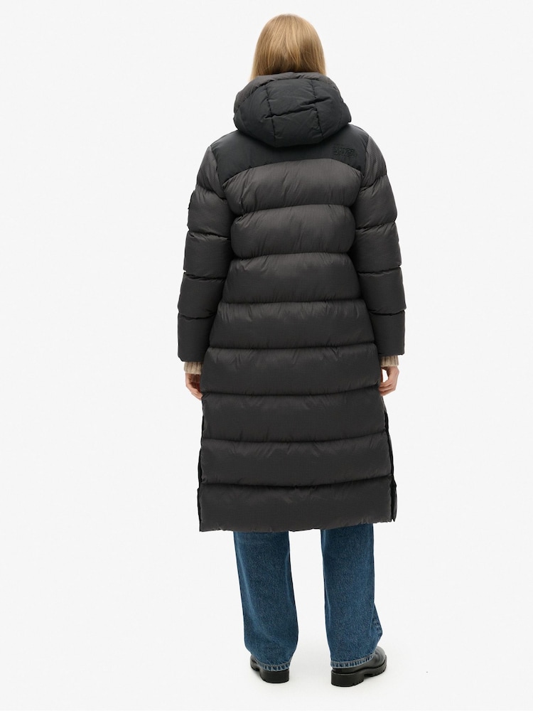 Superdry Black Grid Ripstop Longline Puffer Jacket - Image 2 of 6