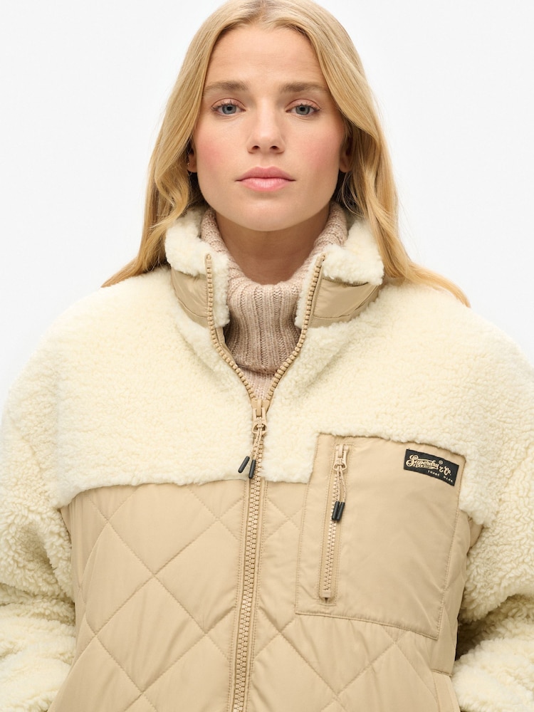 Superdry Urban Cream Workwear Fleece Hybrid Jacket - Image 1 of 7