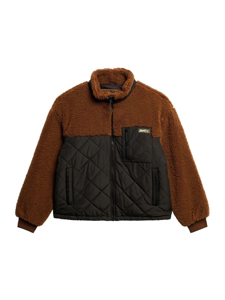 Superdry Bison Brown Workwear Fleece Hybrid Jacket - Image 1 of 3