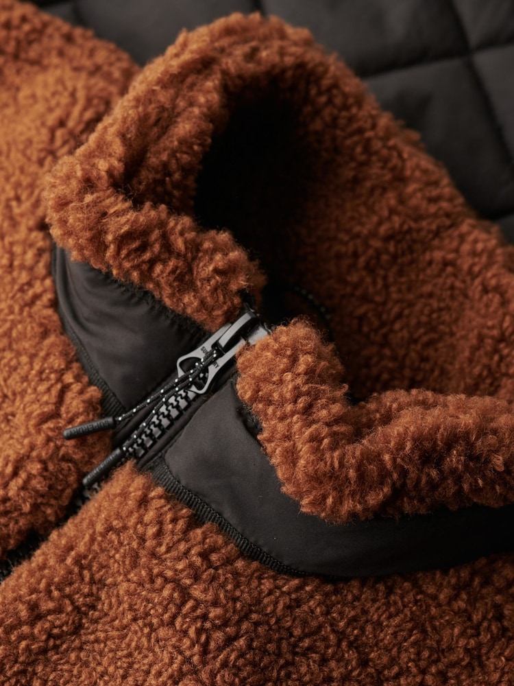 Superdry Bison Brown Workwear Fleece Hybrid Jacket - Image 2 of 3