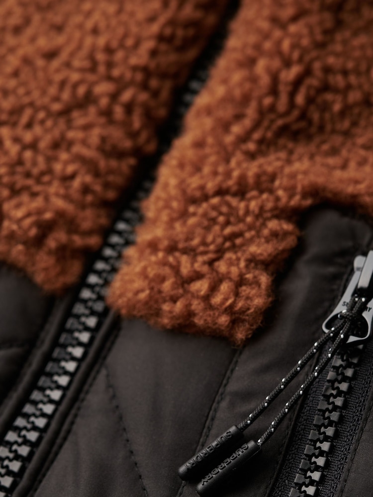 Superdry Bison Brown Workwear Fleece Hybrid Jacket - Image 3 of 3