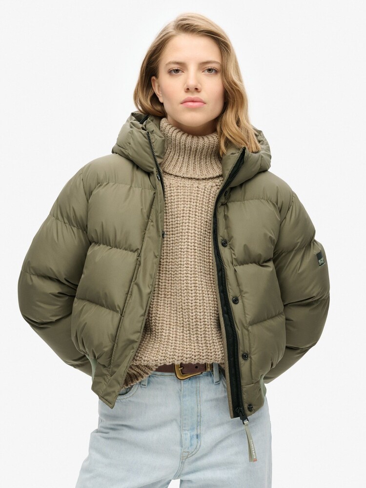 Buy Superdry Dusty Olive Green Hooded Sports Puffer Bomber Jacket