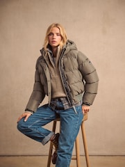 Superdry Dusty Olive Green Hooded Sports Puffer Bomber Jacket - Image 9 of 20