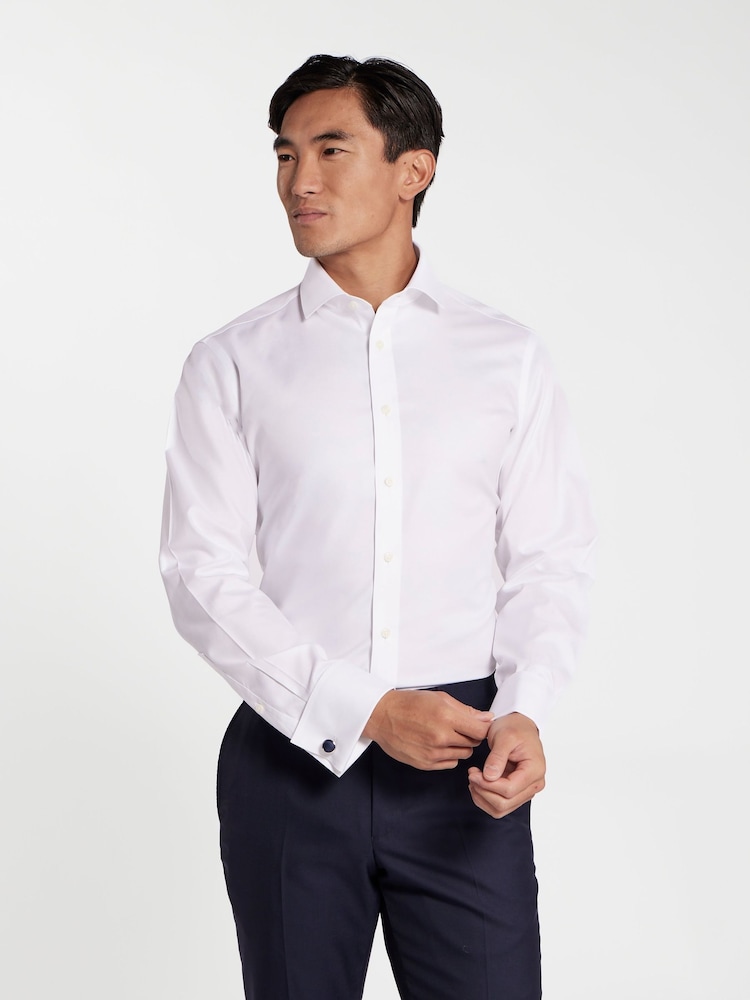 TM Lewin White Tailored Fit Non-Iron Regular Plain Twill Double Cuff Shirt - Image 1 of 8