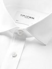 TM Lewin White Tailored Fit Non-Iron Regular Plain Twill Double Cuff Shirt - Image 6 of 8