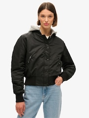 Superdry Black Hooded Bomber Jacket - Image 1 of 3