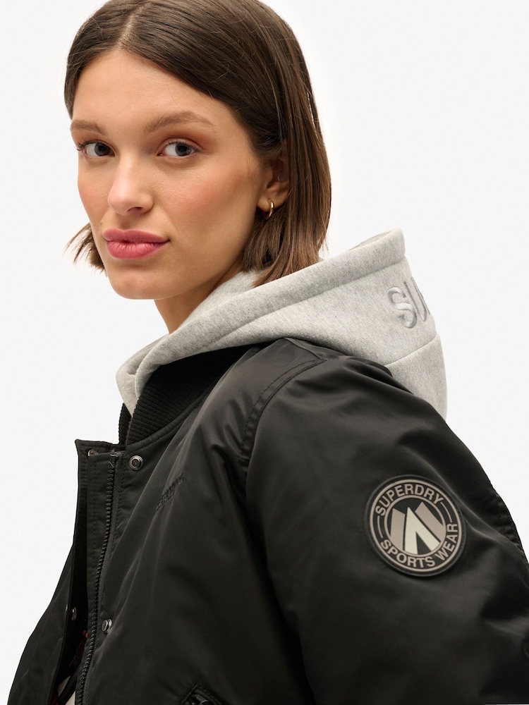 Superdry Black Hooded Bomber Jacket - Image 3 of 3
