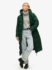 Superdry Enamel Green Tweed Longline Puffer Jacket - Image 1 of 6