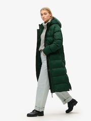 Superdry Enamel Green Tweed Longline Puffer Jacket - Image 2 of 6