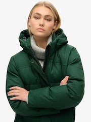 Superdry Enamel Green Tweed Longline Puffer Jacket - Image 3 of 6