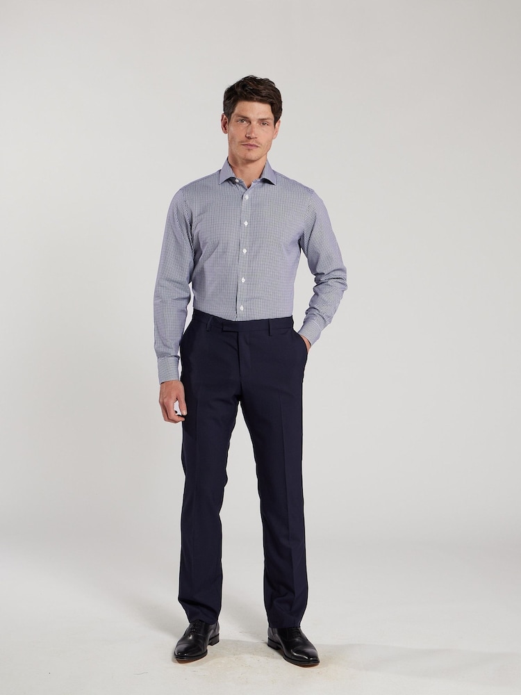 TM Lewin Blue Tailored Fit Non-Iron Regular Gingham Poplin Single Cuff Shirt - Image 1 of 8 TM Lewin Blue Tailored Fit Non-Iron Regular Gingham Poplin Single Cuff Shirt - Image 1 of 8