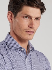 TM Lewin Blue Tailored Fit Non-Iron Regular Gingham Poplin Single Cuff Shirt - Image 4 of 8