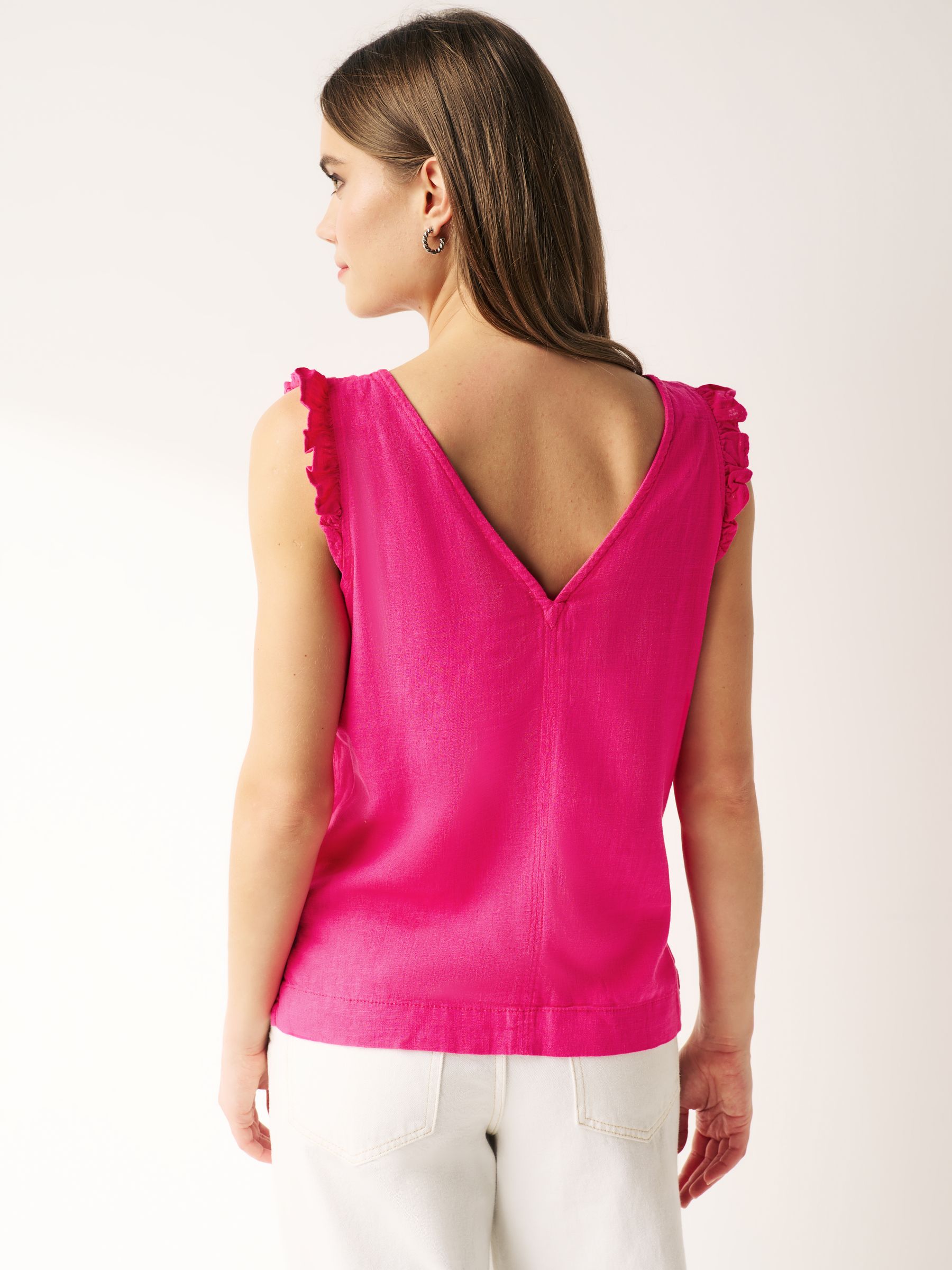 Buy Pink Linen Blend Ruffle Sleeve Top from Next Luxembourg