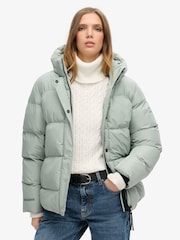 Superdry Puritan Grey Hooded 5 Baffle Sports Puffer Jacket - Image 1 of 5