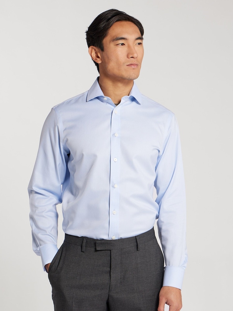 TM Lewin Blue Regular Fit Non-Iron Regular Plain Twill Single Cuff Shirt - Image 1 of 8 TM Lewin Blue Regular Fit Non-Iron Regular Plain Twill Single Cuff Shirt - Image 1 of 8