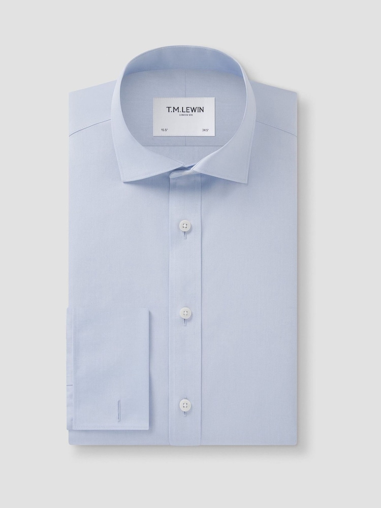 TM Lewin Blue Skinny Fit Non-Iron Regular Plain Poplin Double Cuff Shirt - Image 1 of 4