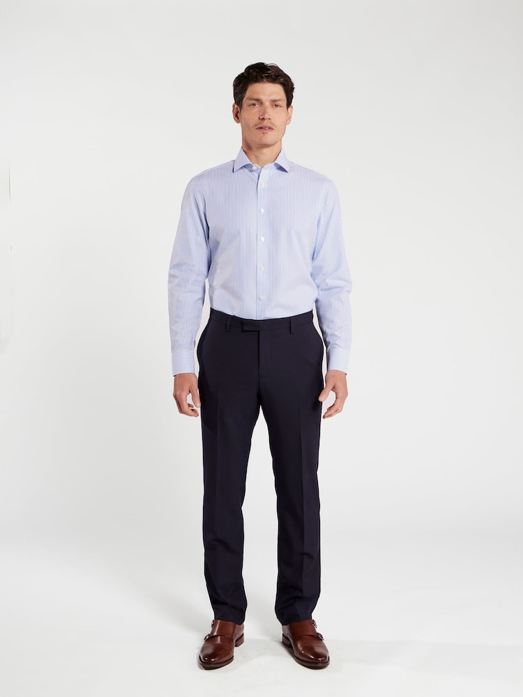 أزرق - تلبيس قياسي - TM Lewin Non-Iron Regular Bengal Single Cuff Shirt - صورة 2 من 8