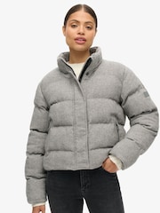 Superdry Grey Marl Tweed Puffer Boxy Jacket - Image 1 of 7