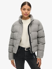 Superdry Grey Marl Tweed Puffer Boxy Jacket - Image 3 of 7