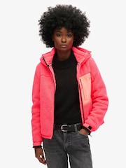 Superdry Hyper Fire Pink Hooded Cream Fleece Trekker Jacket - Image 4 of 7