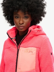 Superdry Hyper Fire Pink Hooded Cream Fleece Trekker Jacket - Image 5 of 7