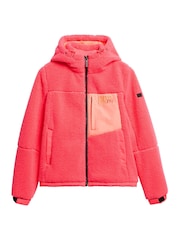 Superdry Hyper Fire Pink Hooded Cream Fleece Trekker Jacket - Image 6 of 7