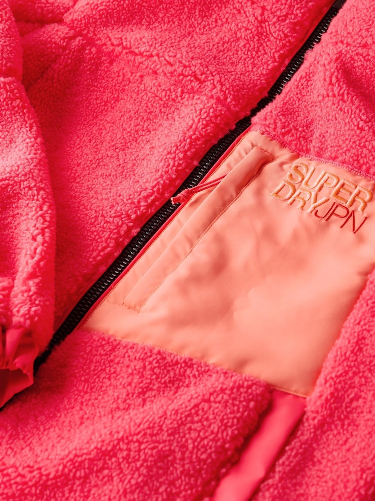 Superdry Hyper Fire Pink Hooded Cream Fleece Trekker Jacket - Image 7 of 7