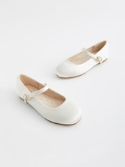 Ivory Satin Stain Resistant Bridesmaid Standard Fit (F) Mary Jane Flower Girl Square toe Occasion Shoes - Image 1 of 5