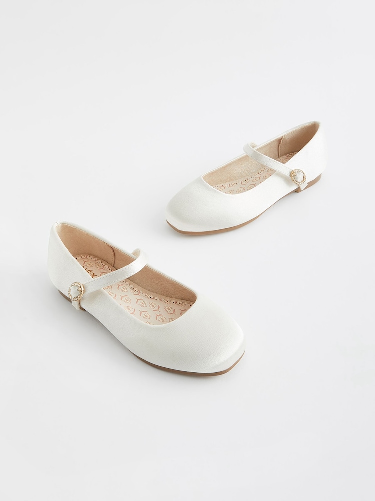 Ivory Satin Stain Resistant Bridesmaid Standard Fit (F) Mary Jane Flower Girl Square toe Occasion Shoes - Image 1 of 5