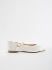 Ivory Satin Stain Resistant Bridesmaid Standard Fit (F) Mary Jane Flower Girl Square toe Occasion Shoes - Image 2 of 5