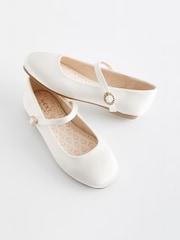 Ivory Satin Stain Resistant Bridesmaid Standard Fit (F) Mary Jane Flower Girl Square toe Occasion Shoes - Image 5 of 5