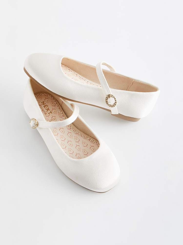 Ivory Satin Stain Resistant Bridesmaid Standard Fit (F) Mary Jane Flower Girl Square toe Occasion Shoes - Image 5 of 5