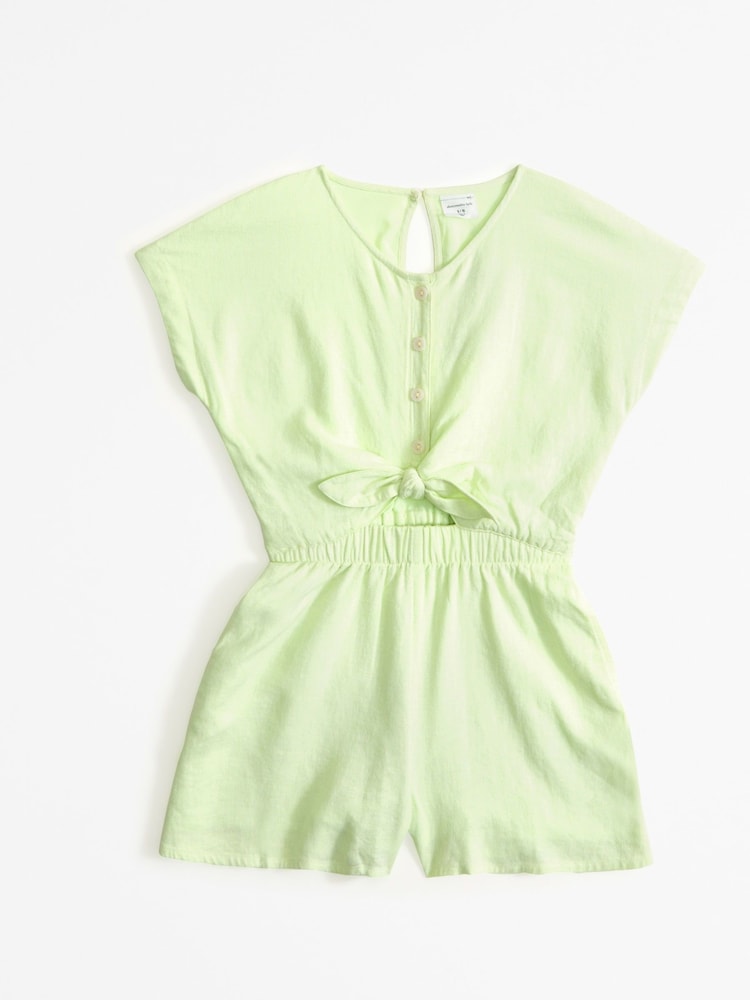 Abercrombie & Fitch Green Tie Front Short Sleeve Linen Playsuit - Image 1 of 1 Abercrombie & Fitch Green Tie Front Short Sleeve Linen Playsuit - Image 1 of 1