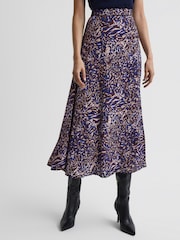Reiss Blue Katia Printed Midi Skirt - Image 1 of 6