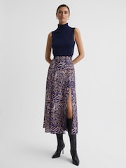 Reiss Blue Katia Printed Midi Skirt - Image 6 of 6