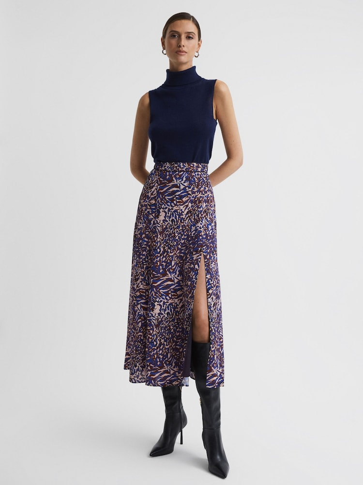 Reiss Blue Katia Printed Midi Skirt - Image 6 of 6