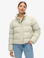 Superdry Puritan Grey Marl Tweed Puffer Boxy Jacket - Image 1 of 5