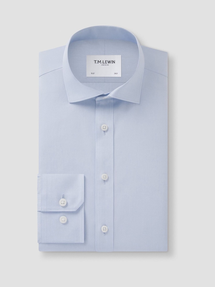 TM Lewin Blue Tailored Fit Non-Iron Regular Plain Poplin Single Cuff Shirt - Image 1 of 2