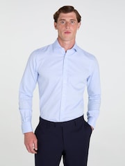 TM Lewin Blue Tailored Fit Non-Iron Regular Plain Twill Double Cuff Shirt - Image 1 of 8