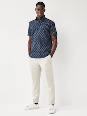 Navy Blue Flamingo Easy Iron Button Down Short Sleeve Oxford Shirt - Image 2 of 5