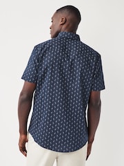 Navy Blue Flamingo Easy Iron Button Down Short Sleeve Oxford Shirt - Image 3 of 5