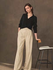 Beige - Hochwertige Hose mit weitem Bein - Bild 1 von 6