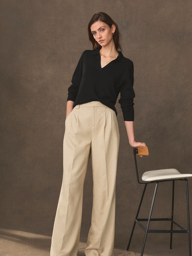 Beige - Hochwertige Hose mit weitem Bein - Bild 1 von 6